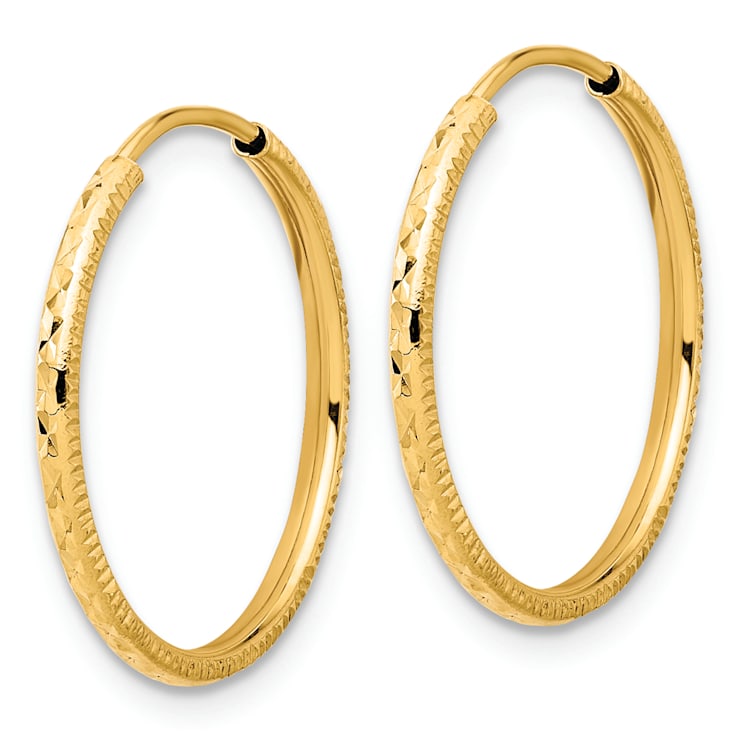 14k Yellow Gold Diamond-Cut 3/4" Endless Hoop Earrings
