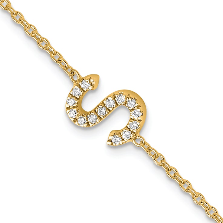 14k Yellow Gold Diamond Sideways Letter S Bracelet