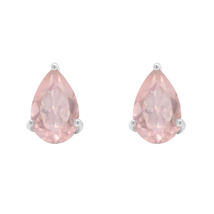 8x5mm Pear Shape Rose Quartz Rhodium Over Sterling Silver Stud Earrings