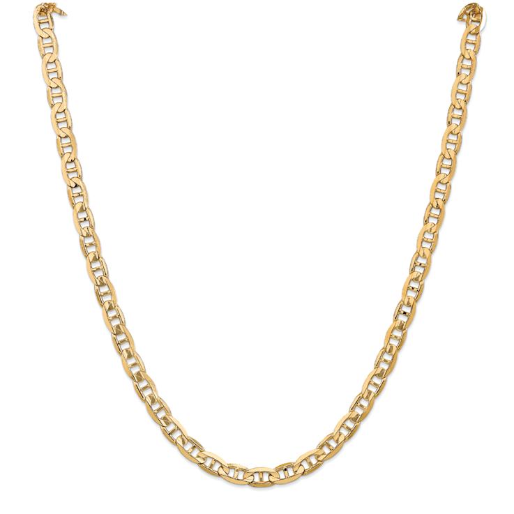 14k Yellow Gold 6.25mm Solid Concave Mariner 26 Inch Chain