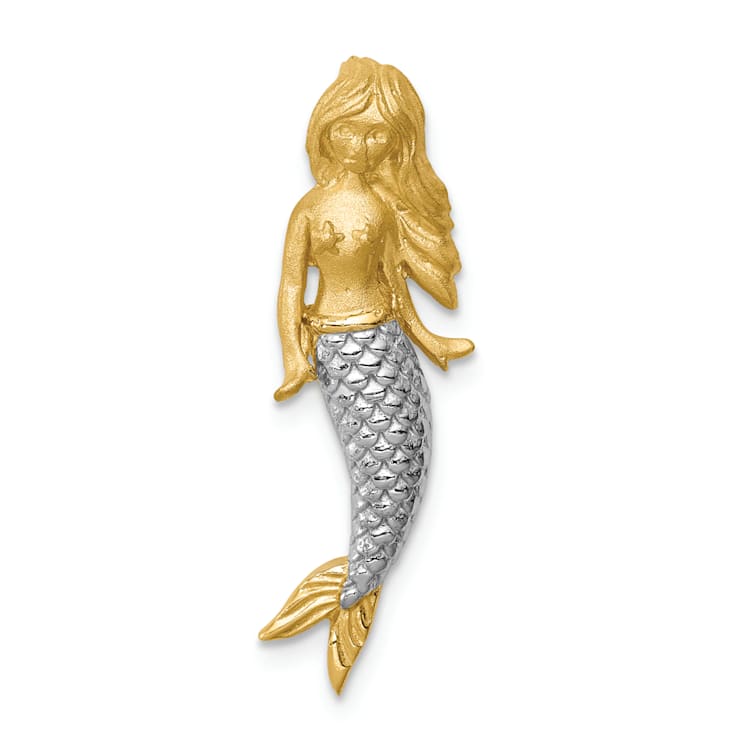 14k Yellow Gold and Rhodium Over 14k Yellow Gold Brushed and Textured
Mermaid Slide Pendant