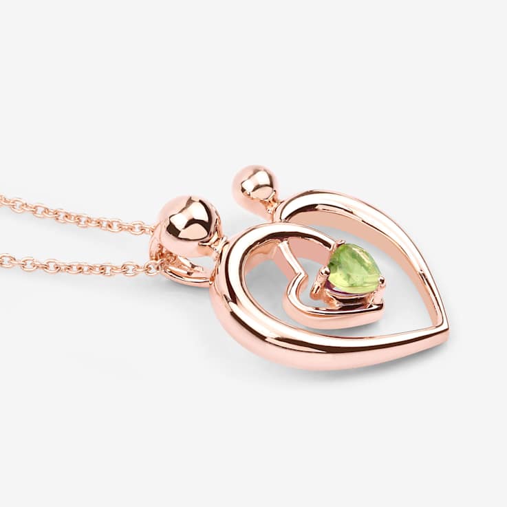 Peridot Mom and Child Interlink Heart 18K Rose Gold Over Sterling Silver
Pendant With Chain