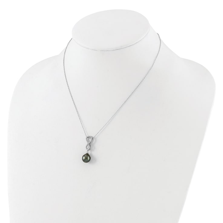 Rhodium Over Sterling Silver Tahitian Pearl/Cubic Zirconia Infinity
Necklace and Earring Set