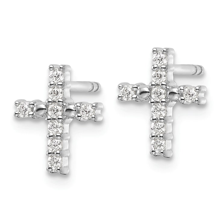 Rhodium Over 14k White Gold Polished Diamond Cross Stud Earrings