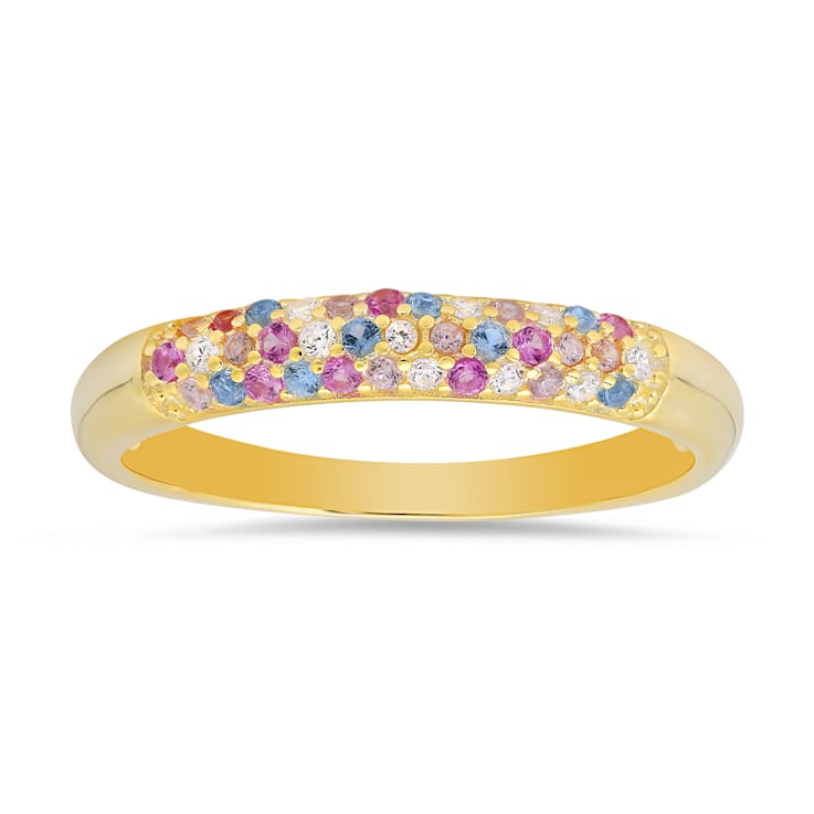 Pink, Blue, And White Cubic Zirconia 14k Yellow Gold Over Sterling
Silver Ring 0.21ctw