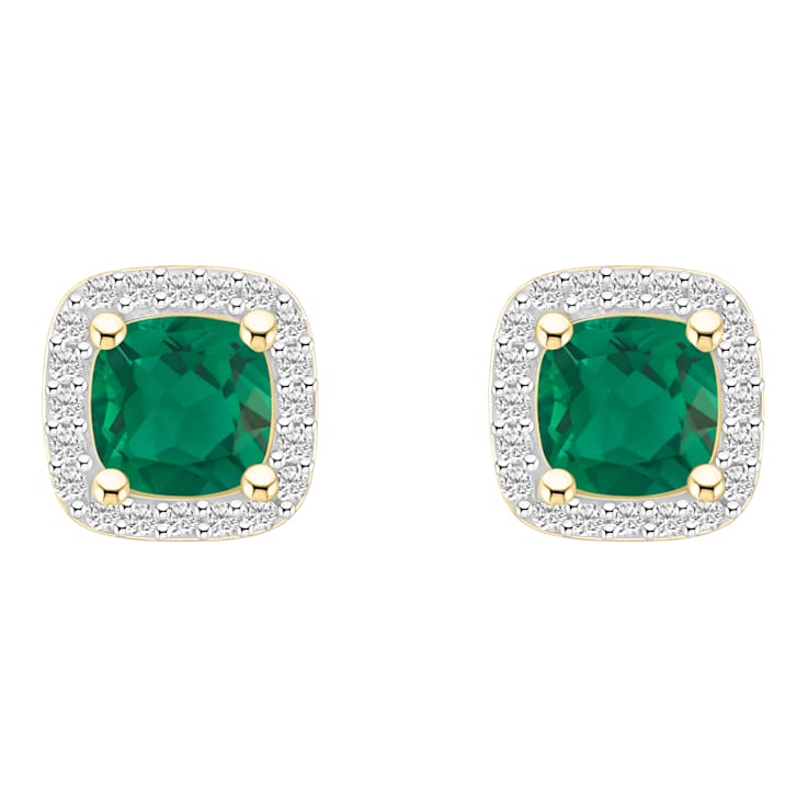 5mm Cushion Created Emerald And Created White Sapphire 10k Yellow Gold
Halo Stud Earrings