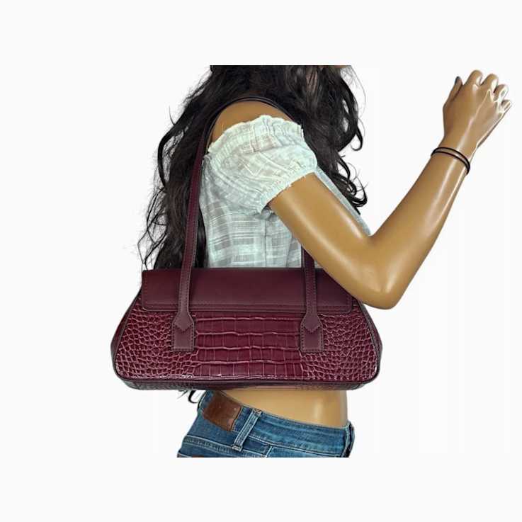 Michael Kors Katya Medium Shoulder Flap Handbag in Exotic Embossed Oxblood