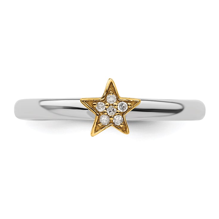 14K Yellow Gold Over Sterling Silver Stackable Expression Diamond Star
Ring 0.036ctw