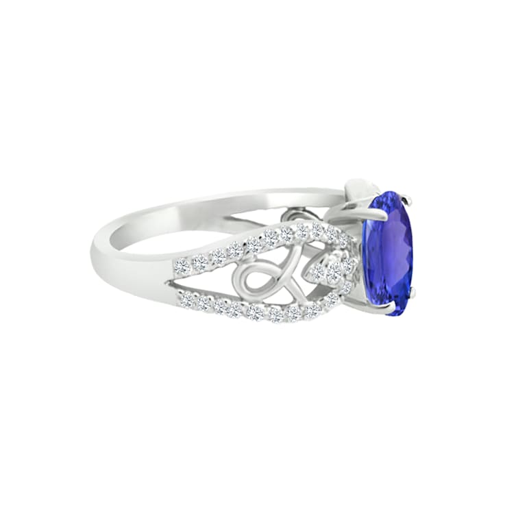 14K White Gold Oval Tanzanite and Diamond Ring, 1.50ctw