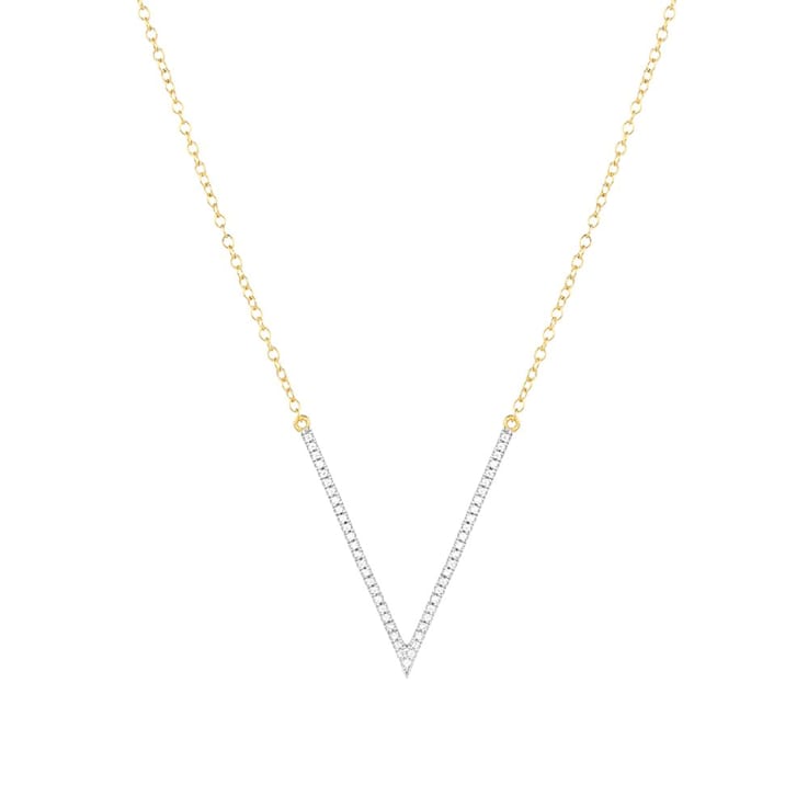Diamond Accent V-Pendant Necklace In 14K Gold Over Sterling Silver