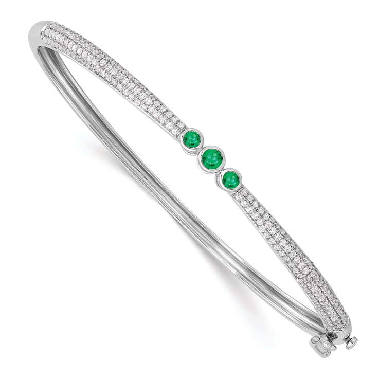Rhodium Over 14K White Gold Lab Grown Diamond and Lab Created Emerald
Bangle 1.13ctw