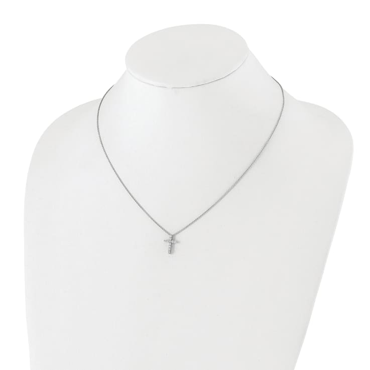 Rhodium Over 14K White Gold Lab Grown Diamond VS/SI GH, Cross Pendant Necklace