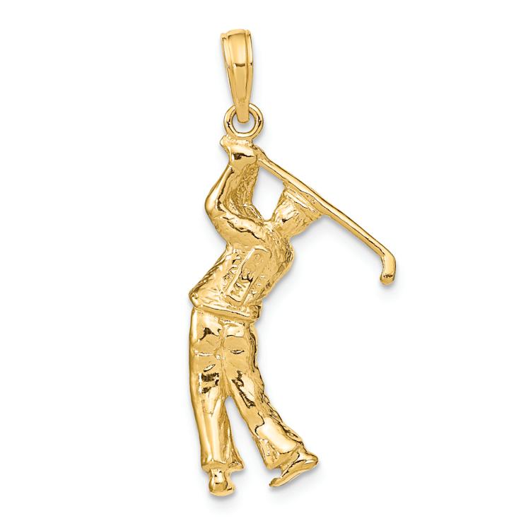 14k Yellow Gold 3D Textured Golfer in Swing Charm