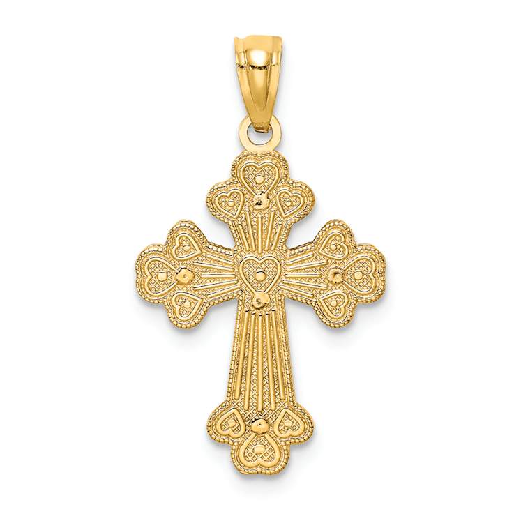 14K Two-tone Gold  Polished Filigree 2 Level Heart Cross Pendant