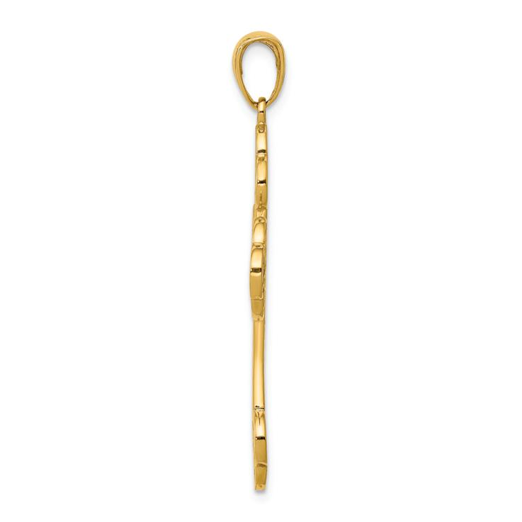 14k Yellow Gold Acrylic Flower Center Budded Cross Pendant