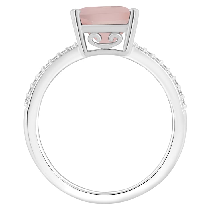 10x8mm Emerald Cut Rose Quartz and 1/10 ctw Diamond Rhodium Over
Sterling Silver Ring