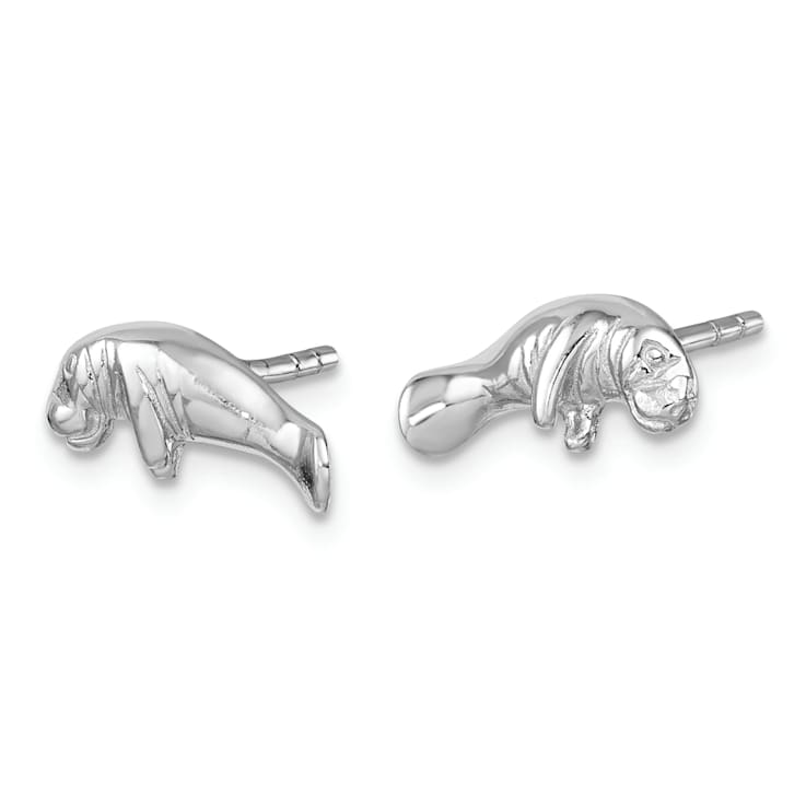 Rhodium Over Sterling Silver Polished Manatee Post Earrings