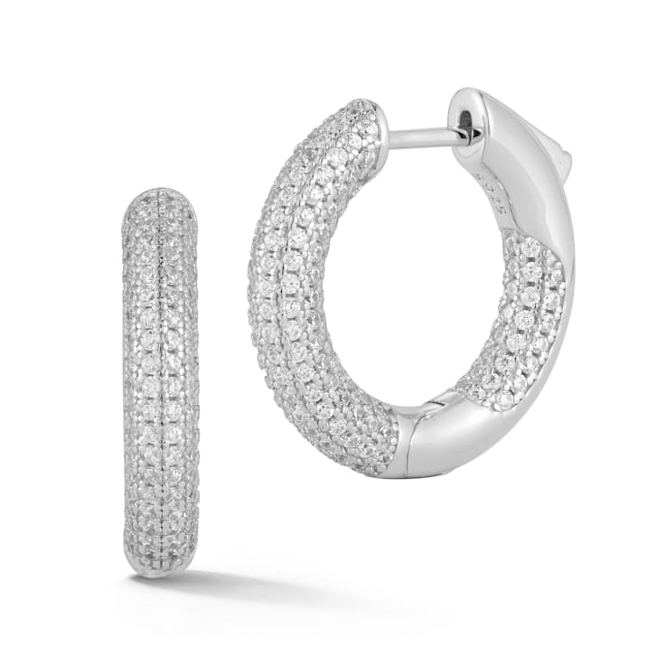Rachel Zoe Pave Inside-Out Round Hoop Earrings in Rhodium Over Sterling Silver