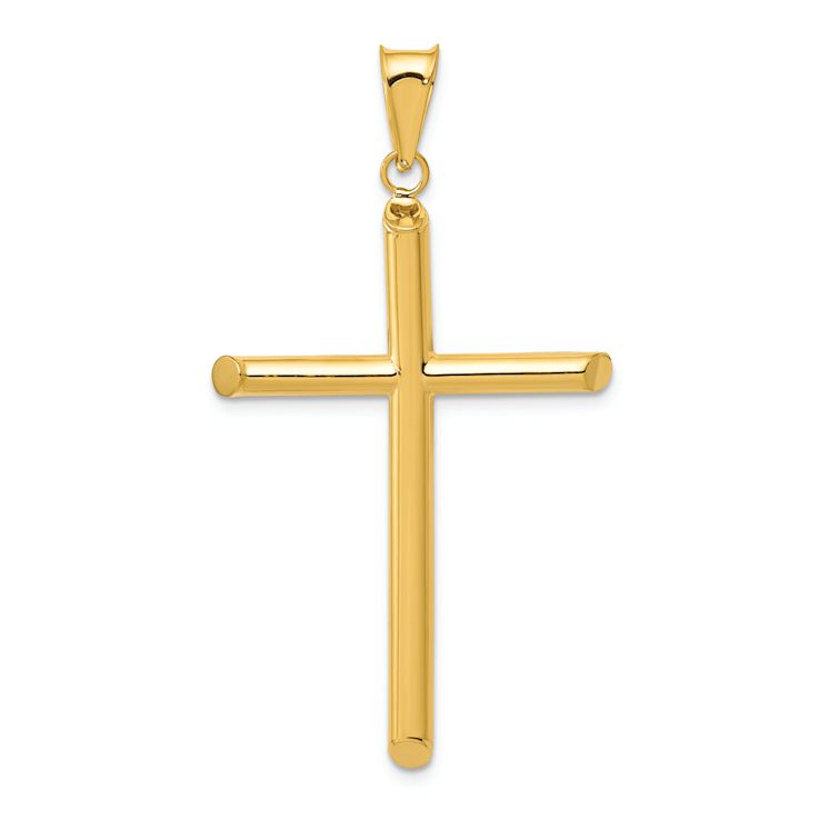 14k Yellow Gold 3D Polished Cross Pendant