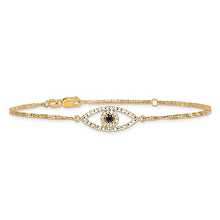 14k Yellow Gold Diamond and Sapphire Evil Eye Bracelet 0.16ctw