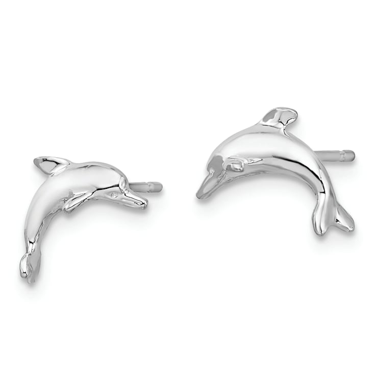 Rhodium Over Sterling Silver Polished Dolphin Post Earrings