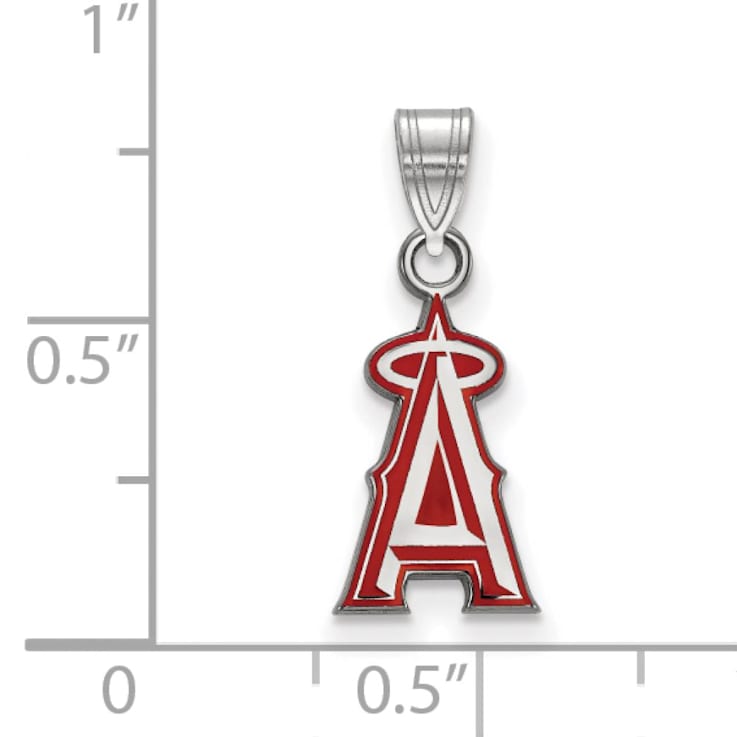 Rhodium Over Sterling Silver MLB Los Angeles Angels LogoArt Enameled Pendant