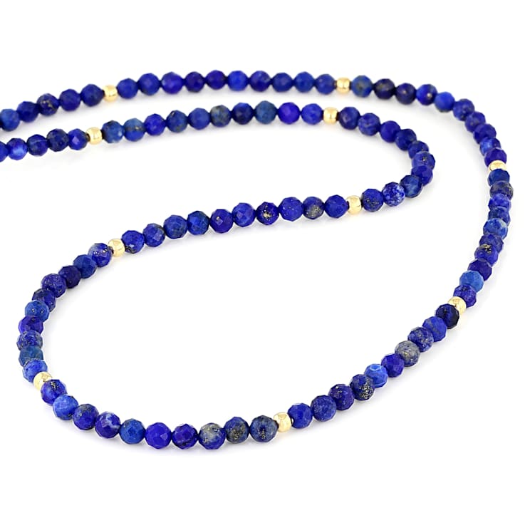 Lapis Lazuli Beaded Station Necklace In 18K Gold Over Sterling Silver