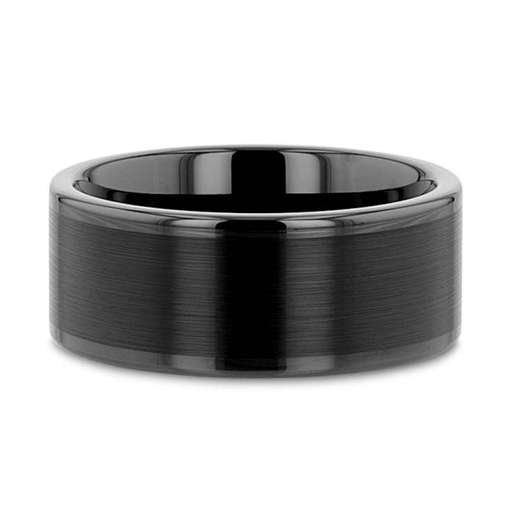 VULCAN Flat Black Tungsten Ring with Brushed Center & Polished Edges 12mm