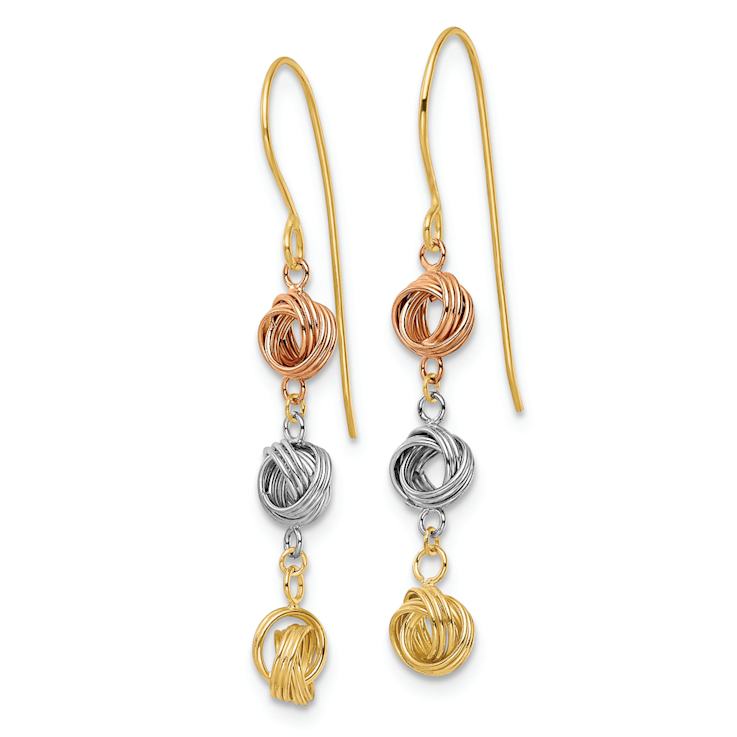 14K Tri-color gold Love Knot Dangle Earrings