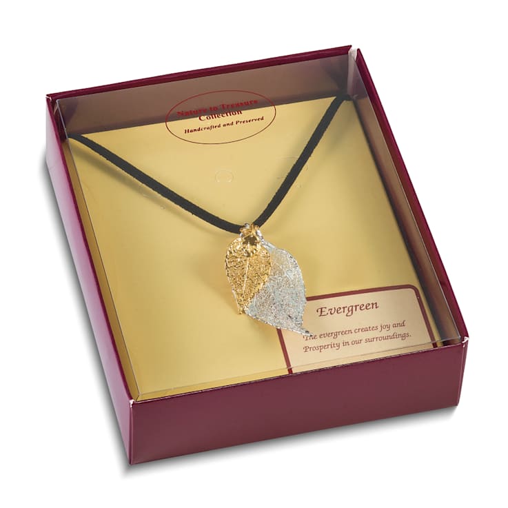 Sterling Silver and 24k Yellow Gold Dipped Double Evergreen Leaf Necklace