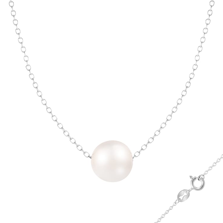 9.5-10.5mm White Cultured Freshwater Pearl Sterling Silver Necklace