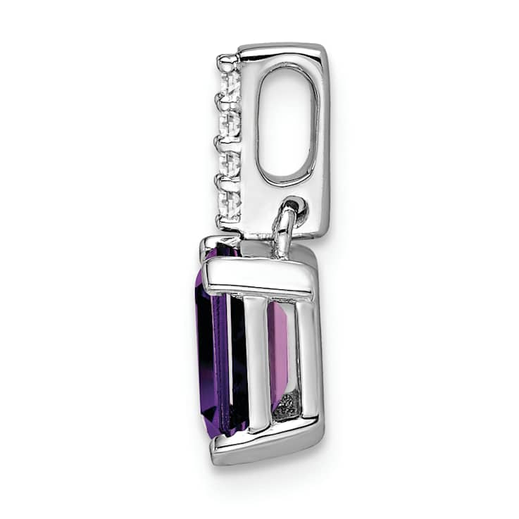 Rhodium Over 10k White Gold 1.1 ctw Amethyst and Accent Diamond Pendant