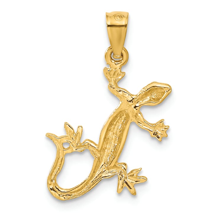 14k Yellow Gold Textured and Diamond-Cut Lizard Pendant