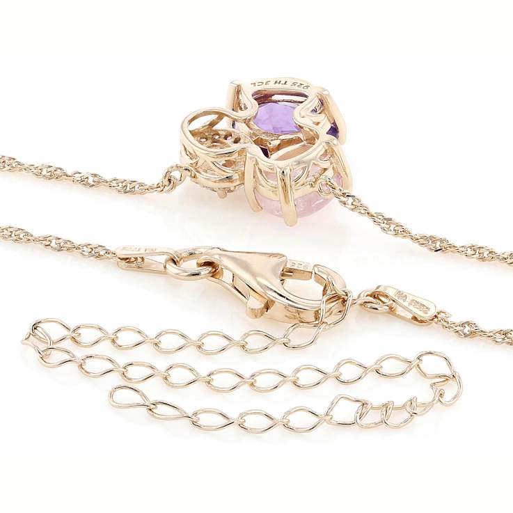 Amethyst, Peach Morganite And White Zircon Pendant Necklace In 18K Rose
Gold Over Sterling Silver 5.57ctw