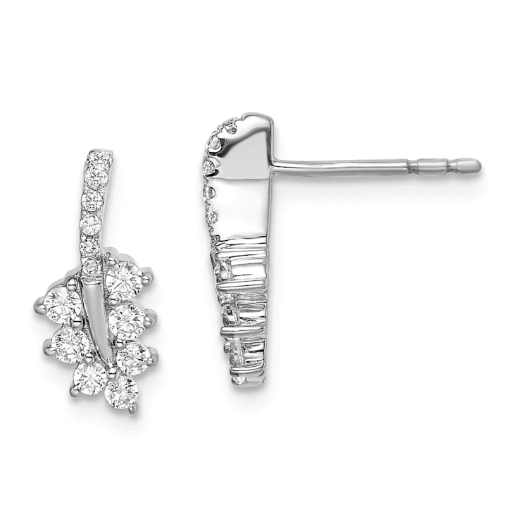 Rhodium Over 14K White Gold Lab Grown Diamond SI1/SI2, G H I, Leaf Post Earrings
