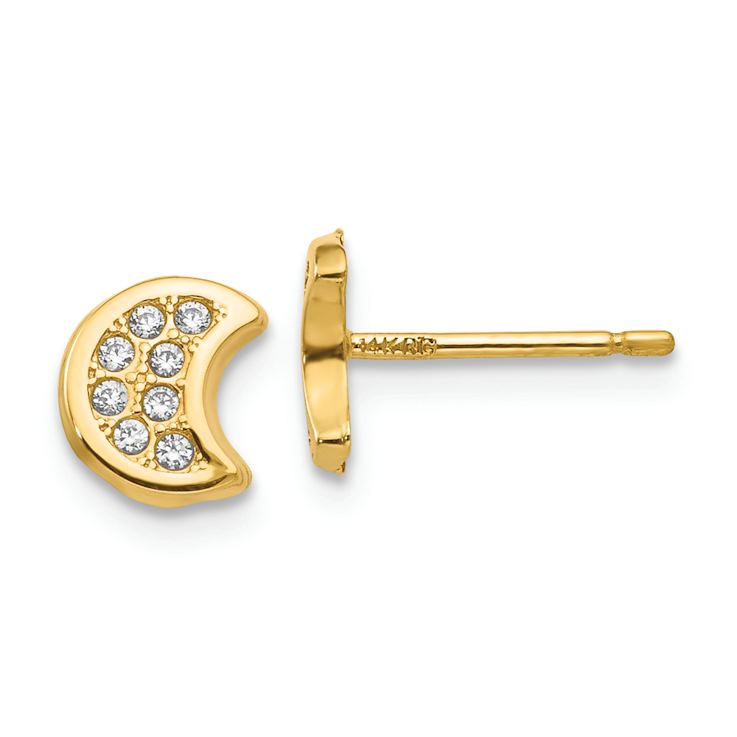 14k Yellow Gold Polished Cubic Zirconia Moon Stud Earrings