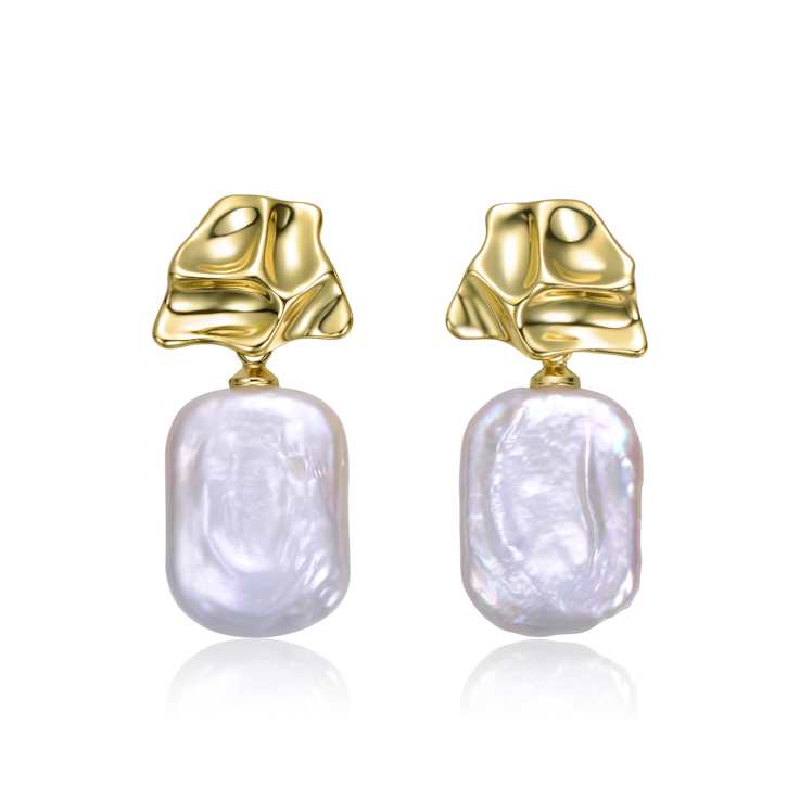 Baroque Freshwater Pearl Push Back Drop Earrings In 14K Gold Over
Sterling Silver