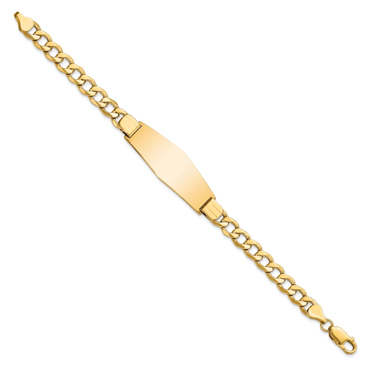 14k Yellow Gold Soft Diamond Shape Curb Link ID Bracelet