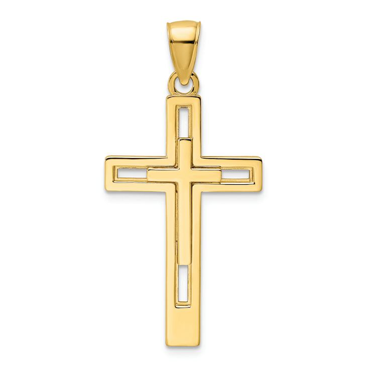 14k Yellow Gold Polished Double Cross Pendant
