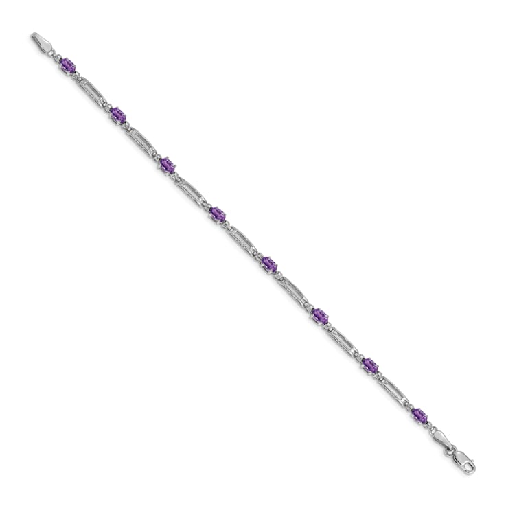 Rhodium Over 14k White Gold Amethyst and Diamond Bracelet
