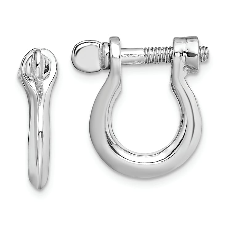Rhodium Over Sterling Silver Polished Medium Shackle Link Screw Earrings