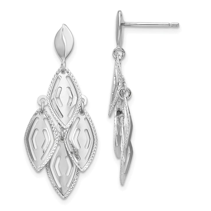 14K White Gold Polished Diamond-cut Post Dangle Chandelier Earrings
