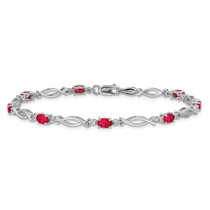 Rhodium Over 14k White Gold Diamond and Ruby Bracelet