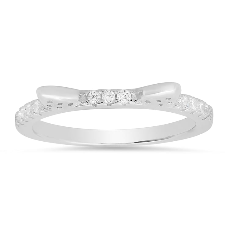 White Cubic Zirconia Rhodium Over Sterling Silver Cat Ring 0.22ctw