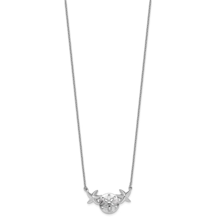 Rhodium Over Sterling Silver Sand Dollar and Starfish 16.5 Inch with 2
Inch Extension Necklace