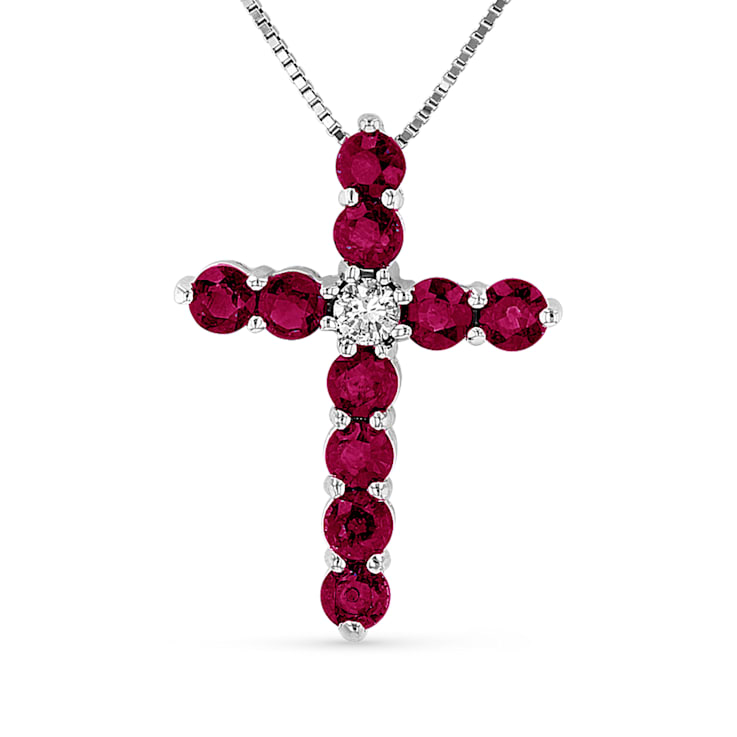 0.93ctw Ruby and Diamond Cross Pendant in 14k White Gold 1CP2QB
