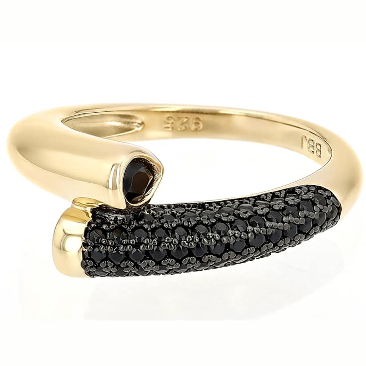 Black Spinel Bypass Ring In 18K Gold Over Sterling Silver