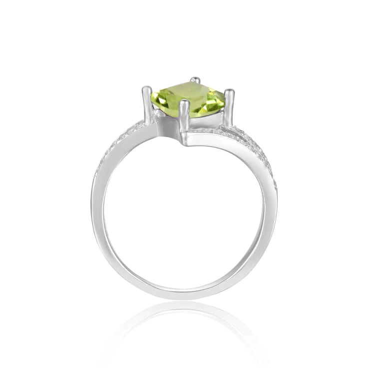 Princess Cut Peridot with White Sapphire Accents Bypass Ring, 1.08ctw