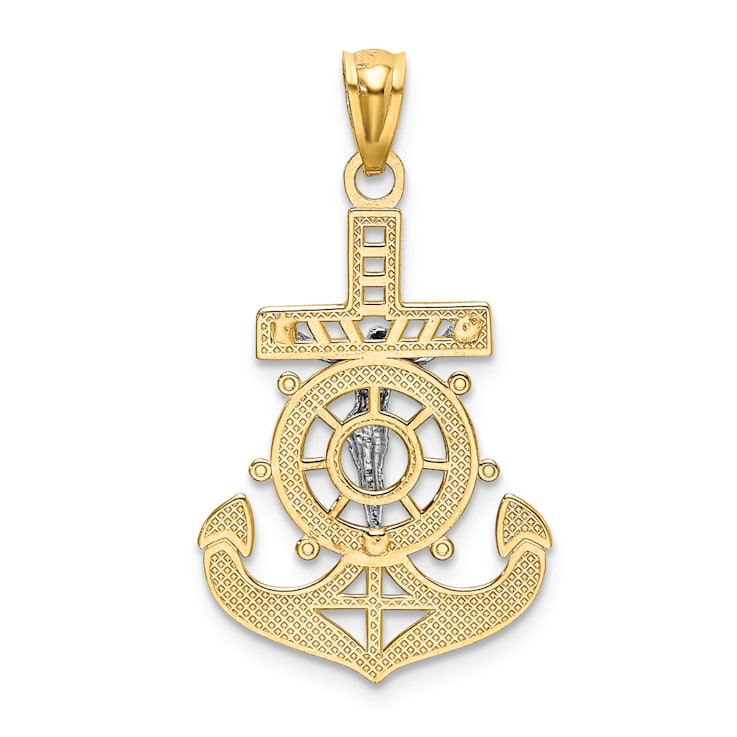 14K Yellow Gold with Rhodium Polished Mariners Crucifix Pendant