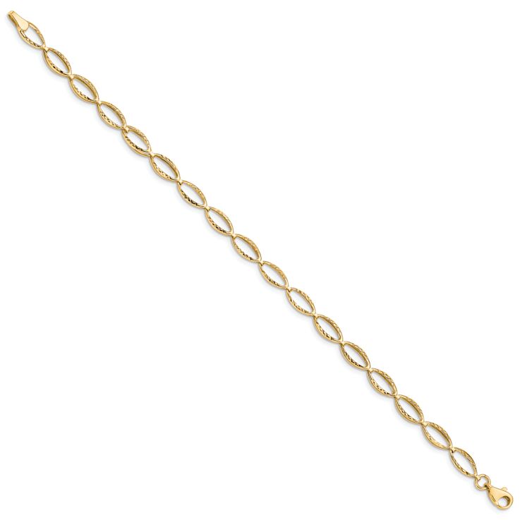 10k Yellow Gold 5mm Polished and Textured Oval Link Bracelet